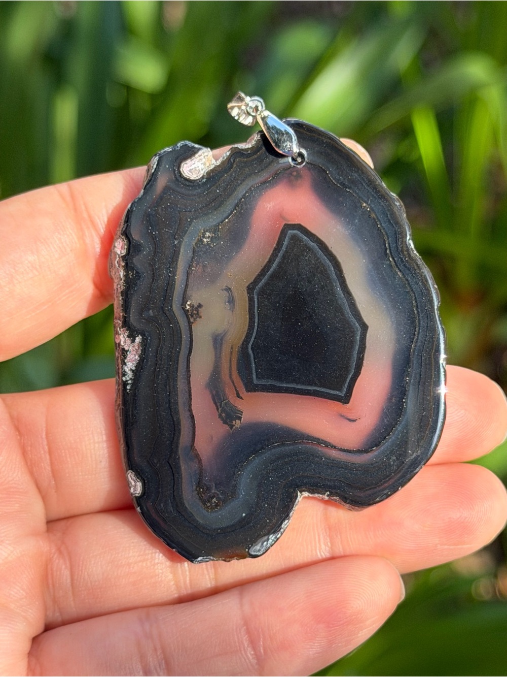 925 Silver Plated Translucent Black Agate Pendant 2586 - Picture 3 of 4